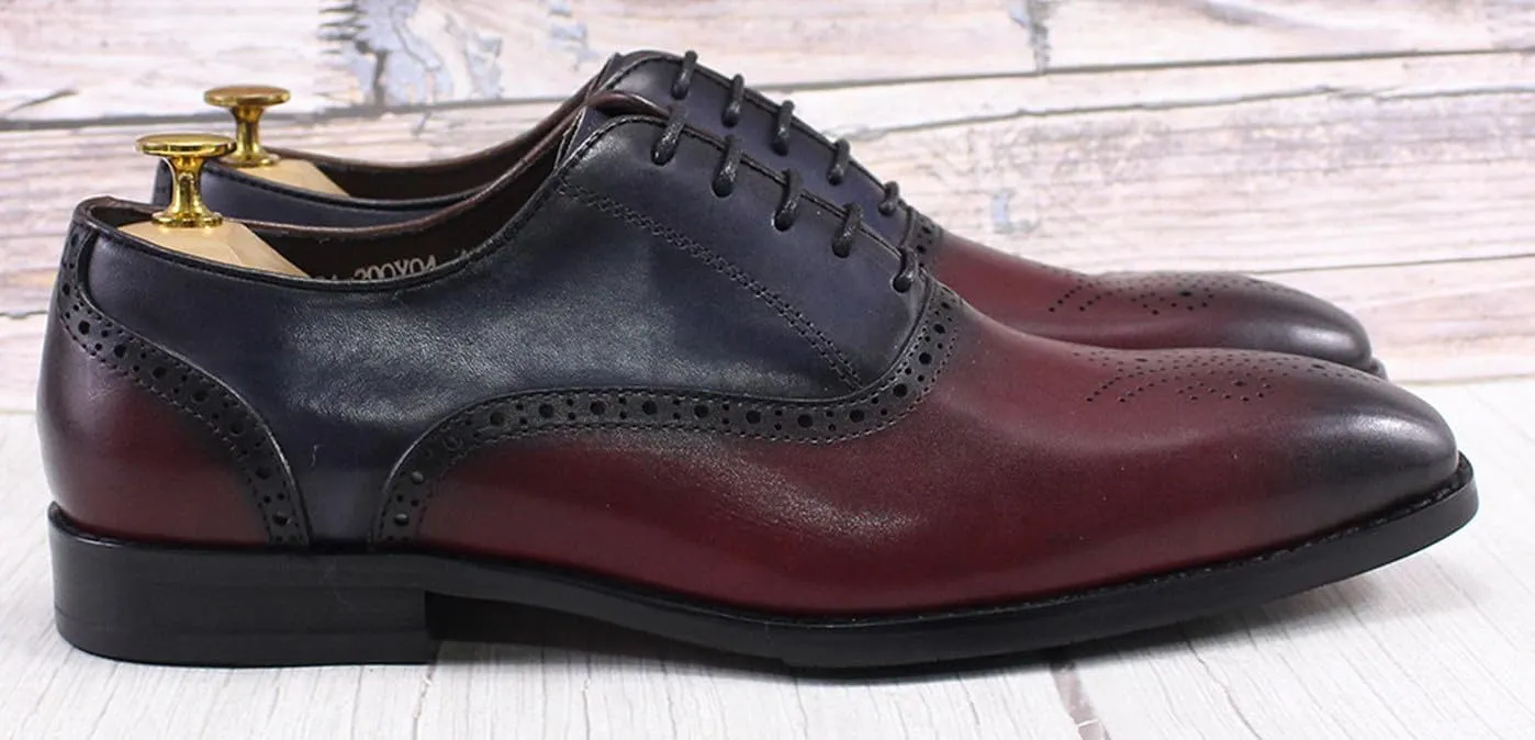 Mens Oxfords Formal Dress Suit Shoes Genunie Leather Wingtip Brogues Modern Luxury Two Tone Derby Fashion Prom Wedding Business Casual Comfortable Tuxedo Shoes for Men