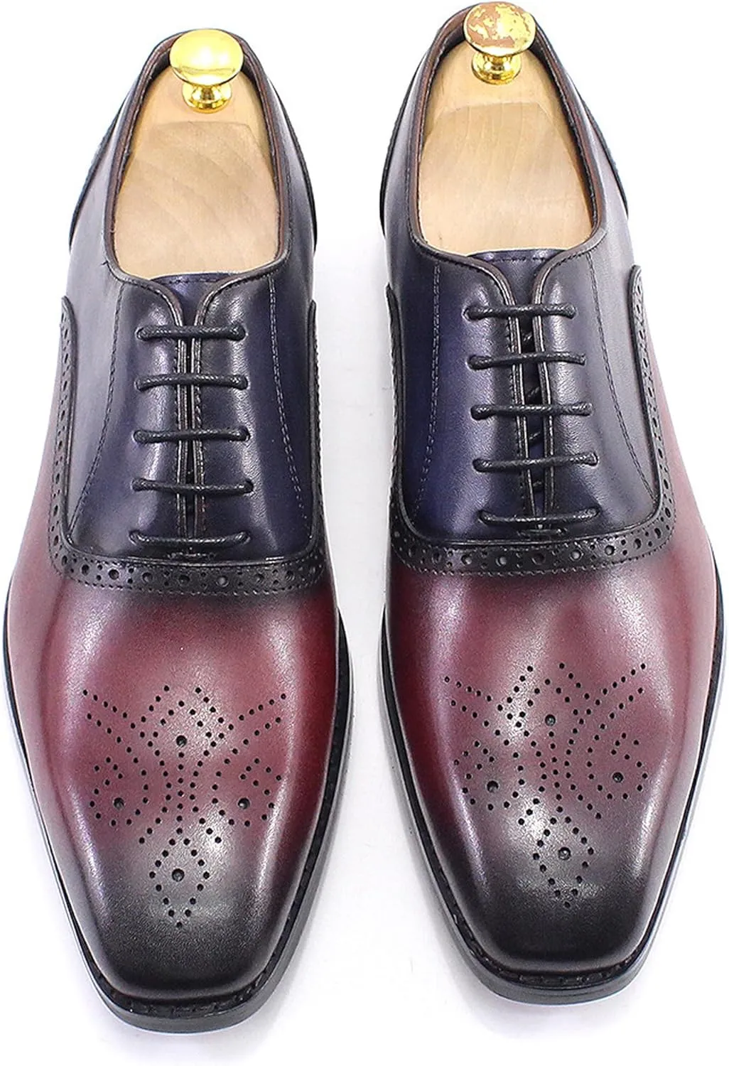 Mens Oxfords Formal Dress Suit Shoes Genunie Leather Wingtip Brogues Modern Luxury Two Tone Derby Fashion Prom Wedding Business Casual Comfortable Tuxedo Shoes for Men