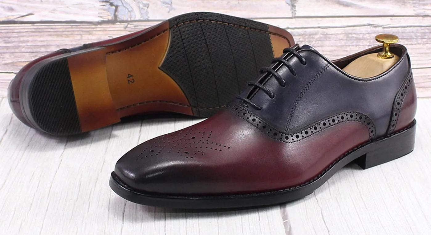 Mens Oxfords Formal Dress Suit Shoes Genunie Leather Wingtip Brogues Modern Luxury Two Tone Derby Fashion Prom Wedding Business Casual Comfortable Tuxedo Shoes for Men