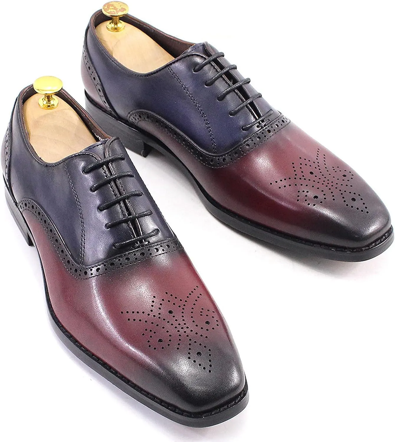 Mens Oxfords Formal Dress Suit Shoes Genunie Leather Wingtip Brogues Modern Luxury Two Tone Derby Fashion Prom Wedding Business Casual Comfortable Tuxedo Shoes for Men