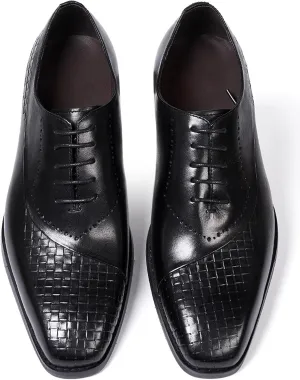 Men's Oxfords Formal Dress Suit Shoes Genunie Leather Wingtips Brogues Woven Pattern Modern Shoes Men's Fashion Prom Wedding Business Causal Derby Comfortable Tuxedo Shoes for Men