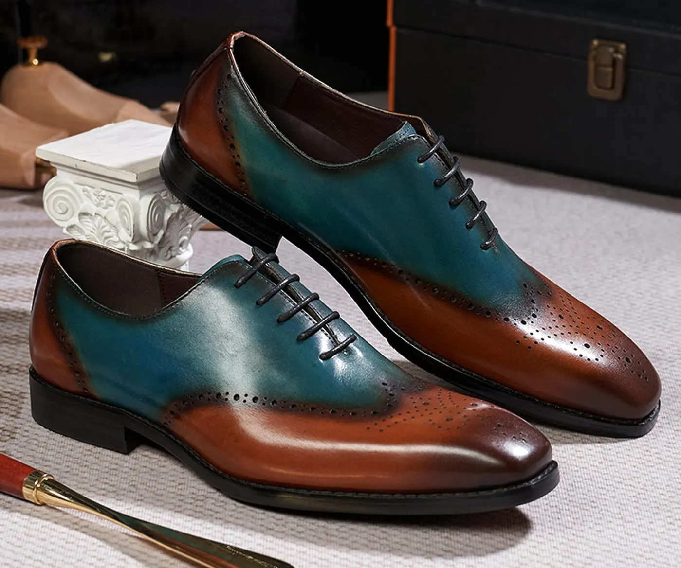 Mens Oxfords Formal Dress Suit Shoes Men's Fashion Modern Genunie Leather Wingtip Brogues Derby Prom Wedding Business Causal Two Tone Tuxedo Shoes for Men