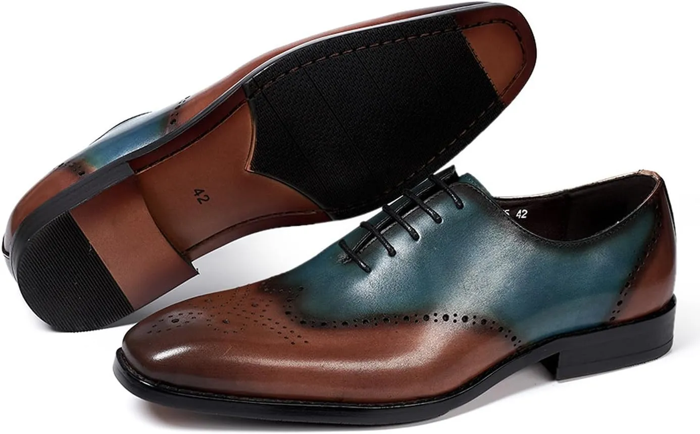 Mens Oxfords Formal Dress Suit Shoes Men's Fashion Modern Genunie Leather Wingtip Brogues Derby Prom Wedding Business Causal Two Tone Tuxedo Shoes for Men