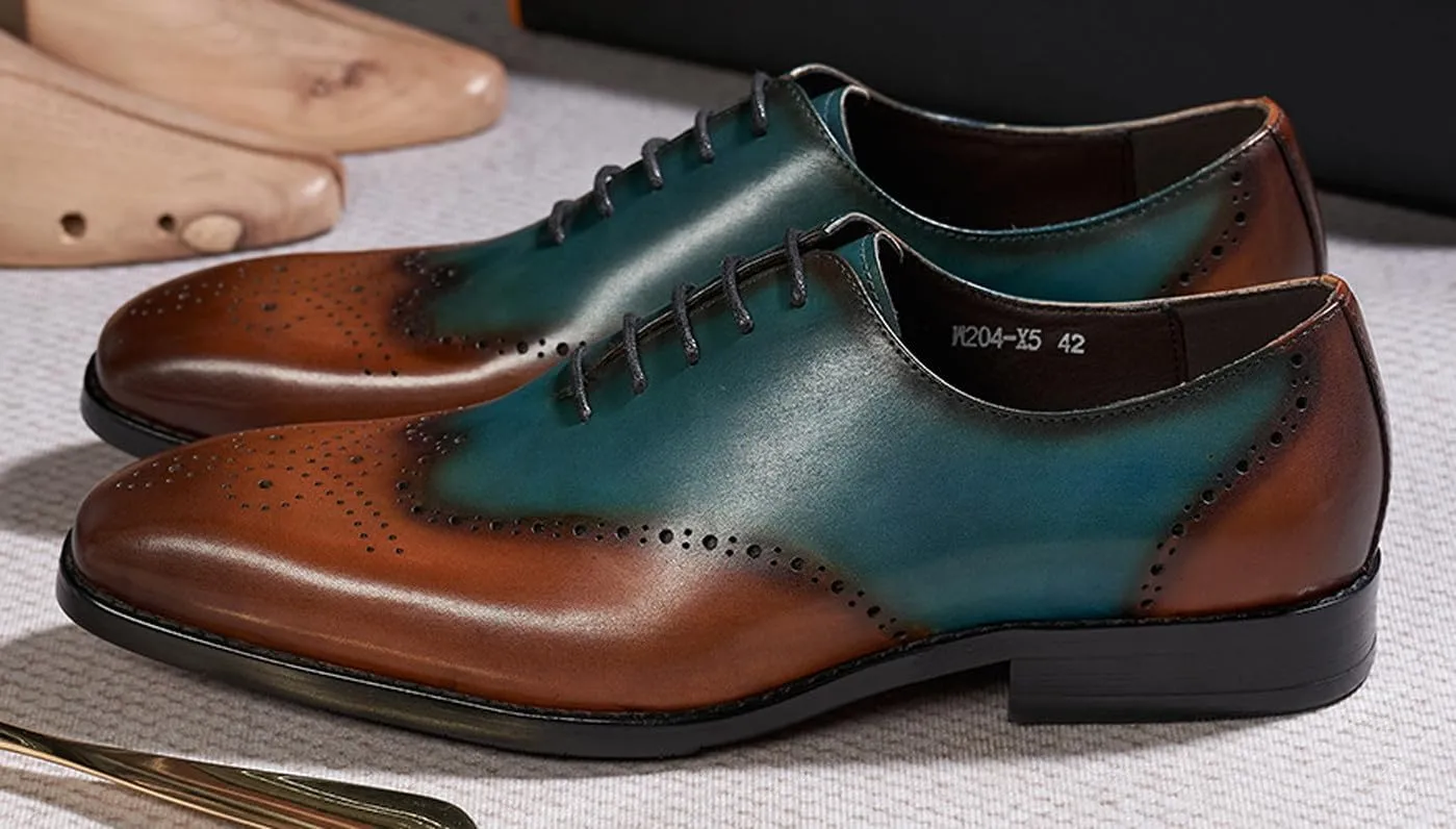 Mens Oxfords Formal Dress Suit Shoes Men's Fashion Modern Genunie Leather Wingtip Brogues Derby Prom Wedding Business Causal Two Tone Tuxedo Shoes for Men