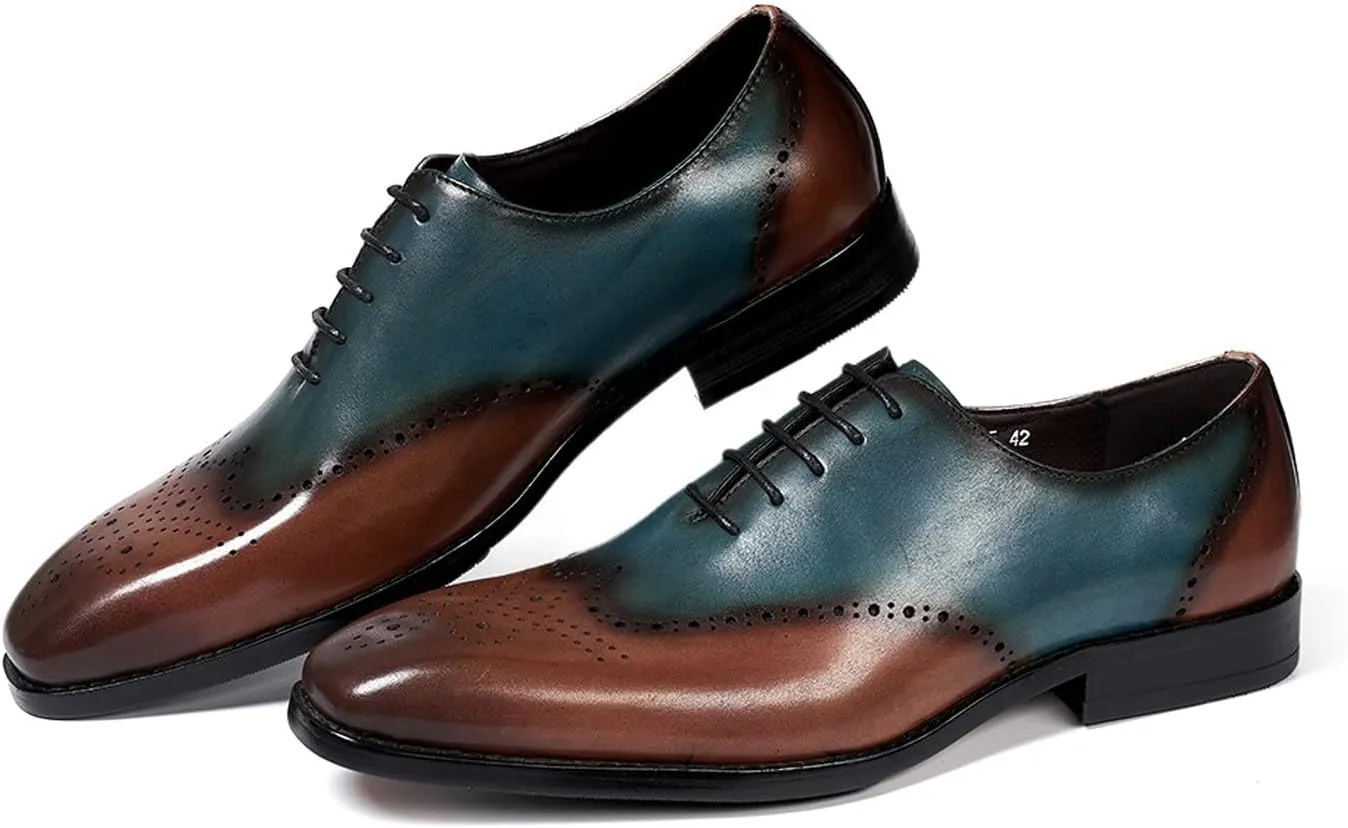Mens Oxfords Formal Dress Suit Shoes Men's Fashion Modern Genunie Leather Wingtip Brogues Derby Prom Wedding Business Causal Two Tone Tuxedo Shoes for Men