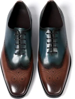 Mens Oxfords Formal Dress Suit Shoes Men's Fashion Modern Genunie Leather Wingtip Brogues Derby Prom Wedding Business Causal Two Tone Tuxedo Shoes for Men