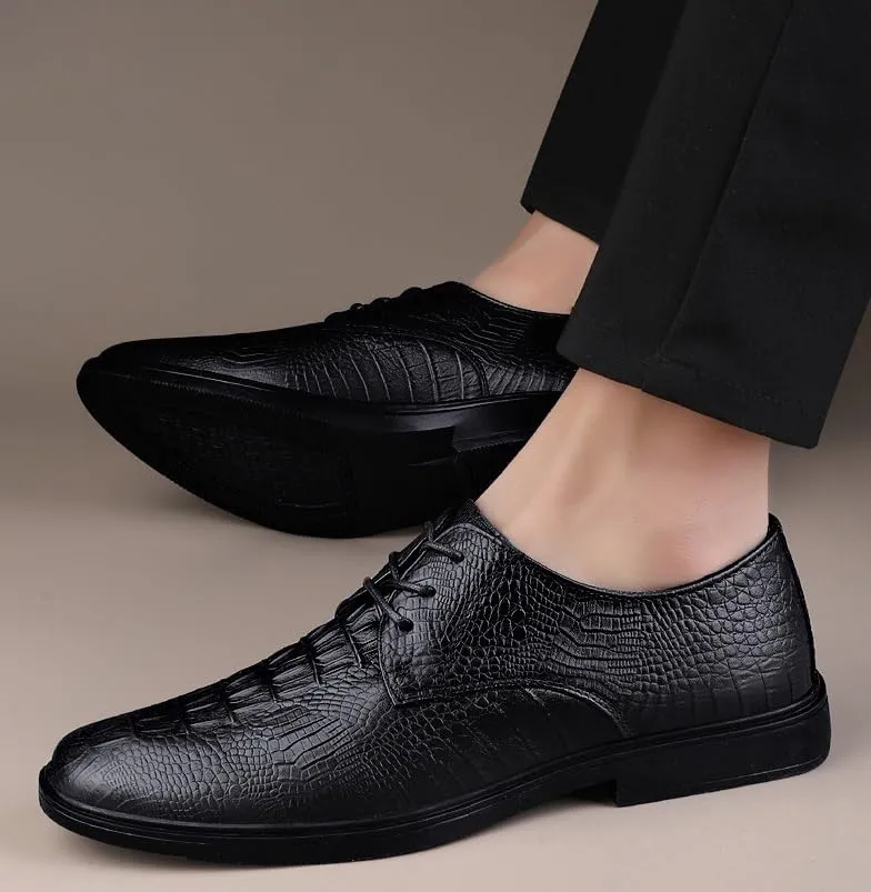 Men's Pointed Toe Brogue Oxfords - Stylish Leather Dress Shoes for Business & Casual Wear