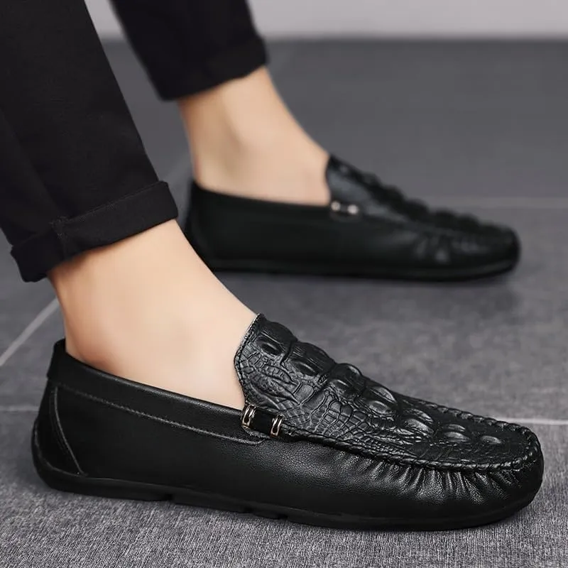 Men's Round Toe Crocodile Print Loafers - Lightweight, Anti-Slip, Flexible Slip-On Shoes for Party & Casual Wear