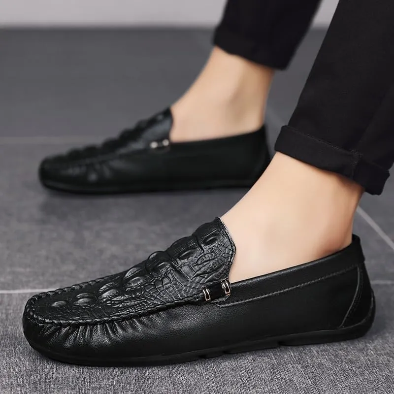 Men's Round Toe Crocodile Print Loafers - Lightweight, Anti-Slip, Flexible Slip-On Shoes for Party & Casual Wear