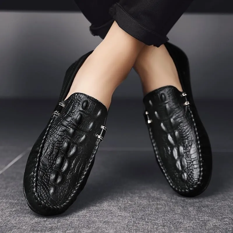 Men's Round Toe Crocodile Print Loafers - Lightweight, Anti-Slip, Flexible Slip-On Shoes for Party & Casual Wear