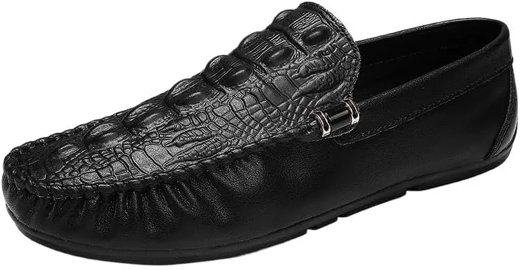 Men's Round Toe Crocodile Print Loafers - Lightweight, Anti-Slip, Flexible Slip-On Shoes for Party & Casual Wear