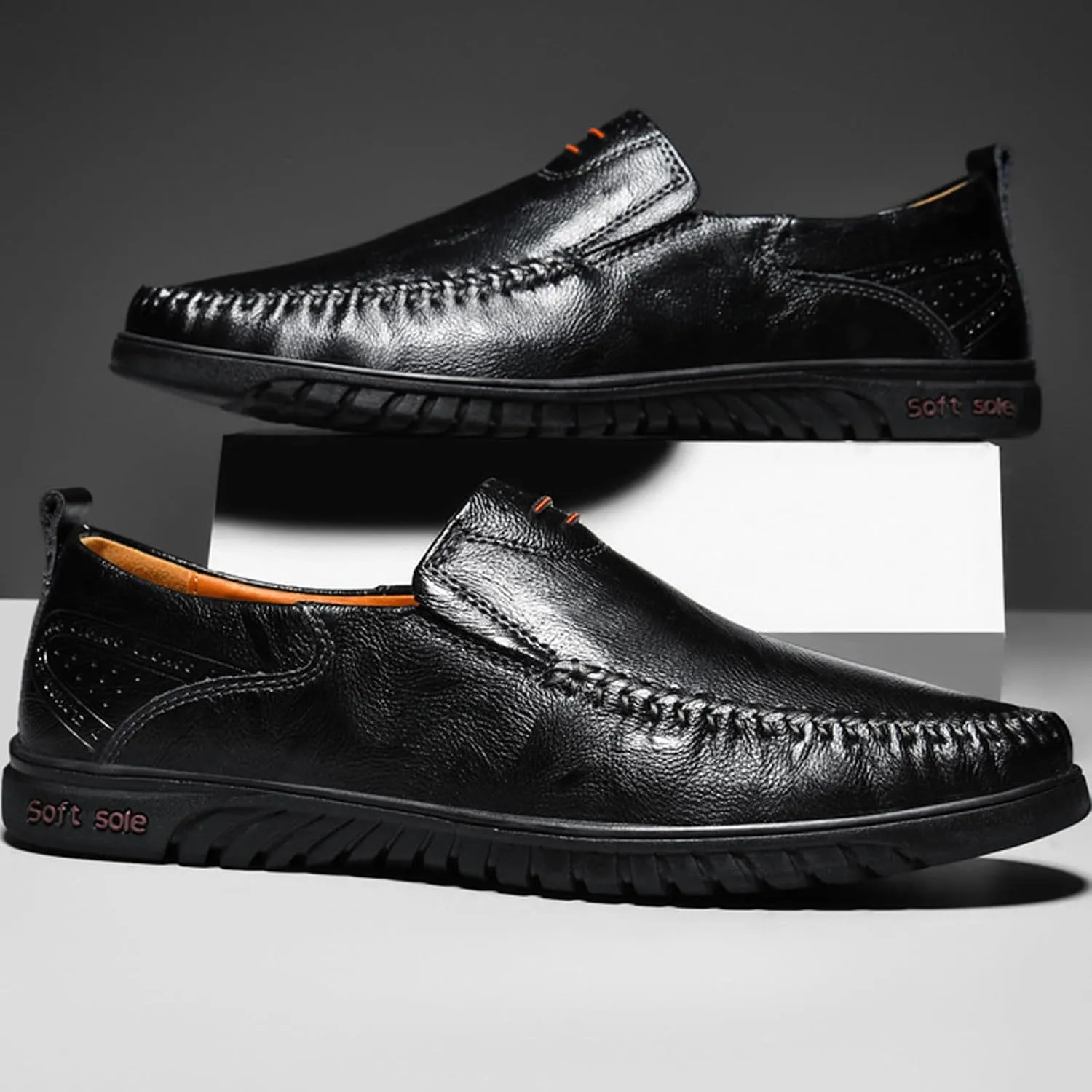 Mens Slip on Shoes Black Comfort Orthopedic Dress Shoe 2025 Fashion Brogue Footwear Casual Loafers Formal Sneakers