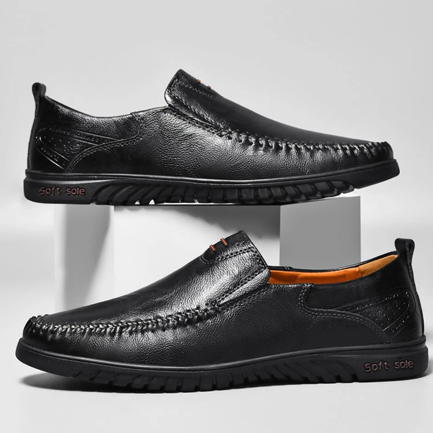 Mens Slip on Shoes Black Comfort Orthopedic Dress Shoe 2025 Fashion Brogue Footwear Casual Loafers Formal Sneakers