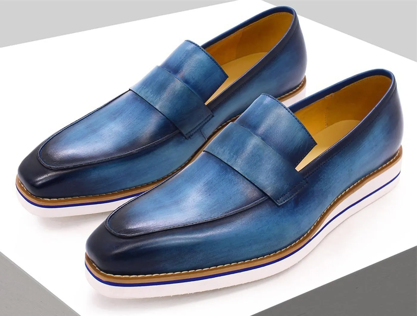 Mens Slip On Shoes Casual Dress Penny Loafers Genuine Leather Lightweight Flat Shoes Prom Wedding Business Mocasines Fashion Comfortable Tuexdo Shoes for Men