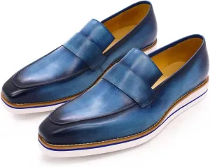 Mens Slip On Shoes Casual Dress Penny Loafers Genuine Leather Lightweight Flat Shoes Prom Wedding Business Mocasines Fashion Comfortable Tuexdo Shoes for Men