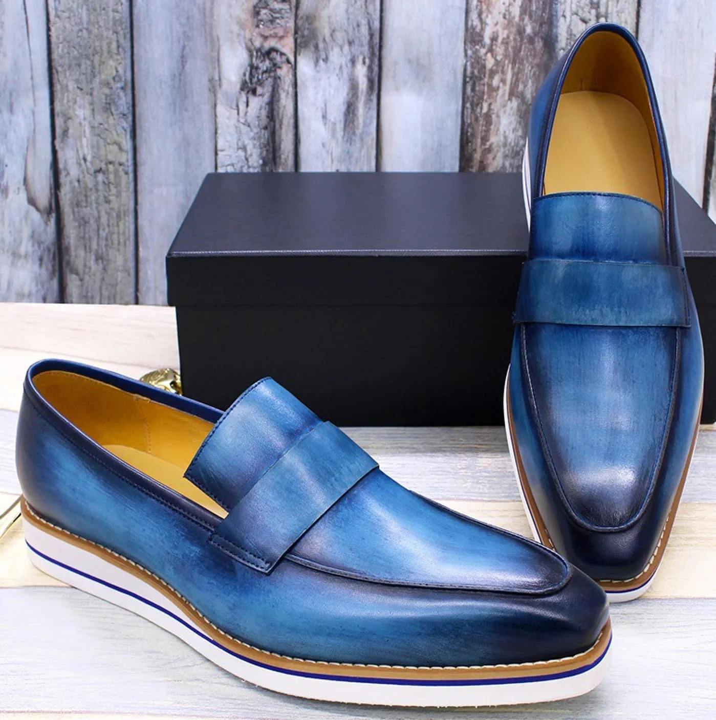 Mens Slip On Shoes Casual Dress Penny Loafers Genuine Leather Lightweight Flat Shoes Prom Wedding Business Mocasines Fashion Comfortable Tuexdo Shoes for Men