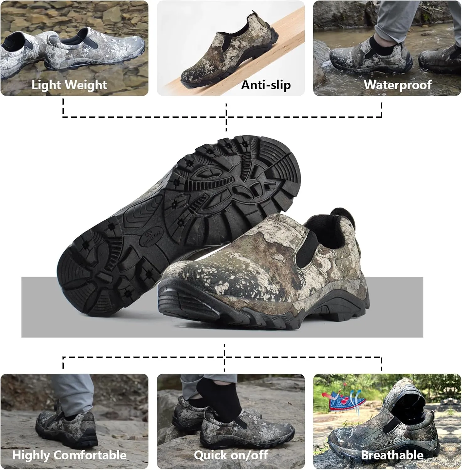 Men's Slip On Shoes Waterproof Walking Shoes Lightweight Camo Garden Shoes