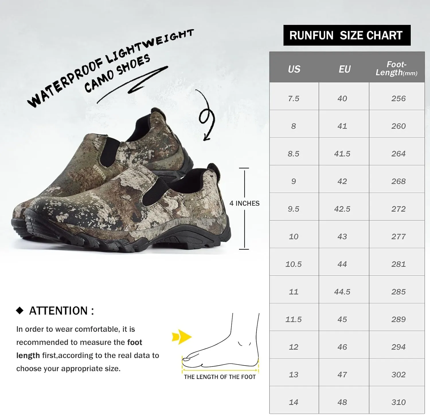 Men's Slip On Shoes Waterproof Walking Shoes Lightweight Camo Garden Shoes