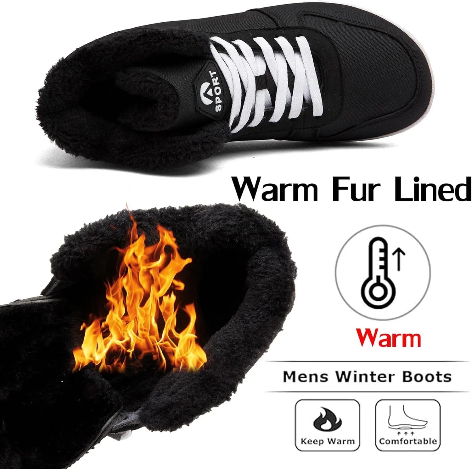 Men's Snow Ankle Boots - Fur Lined Winter Warm Anti-Slip Water Resistant Booties - Outdoor Walking Boots 6.5-11.5US