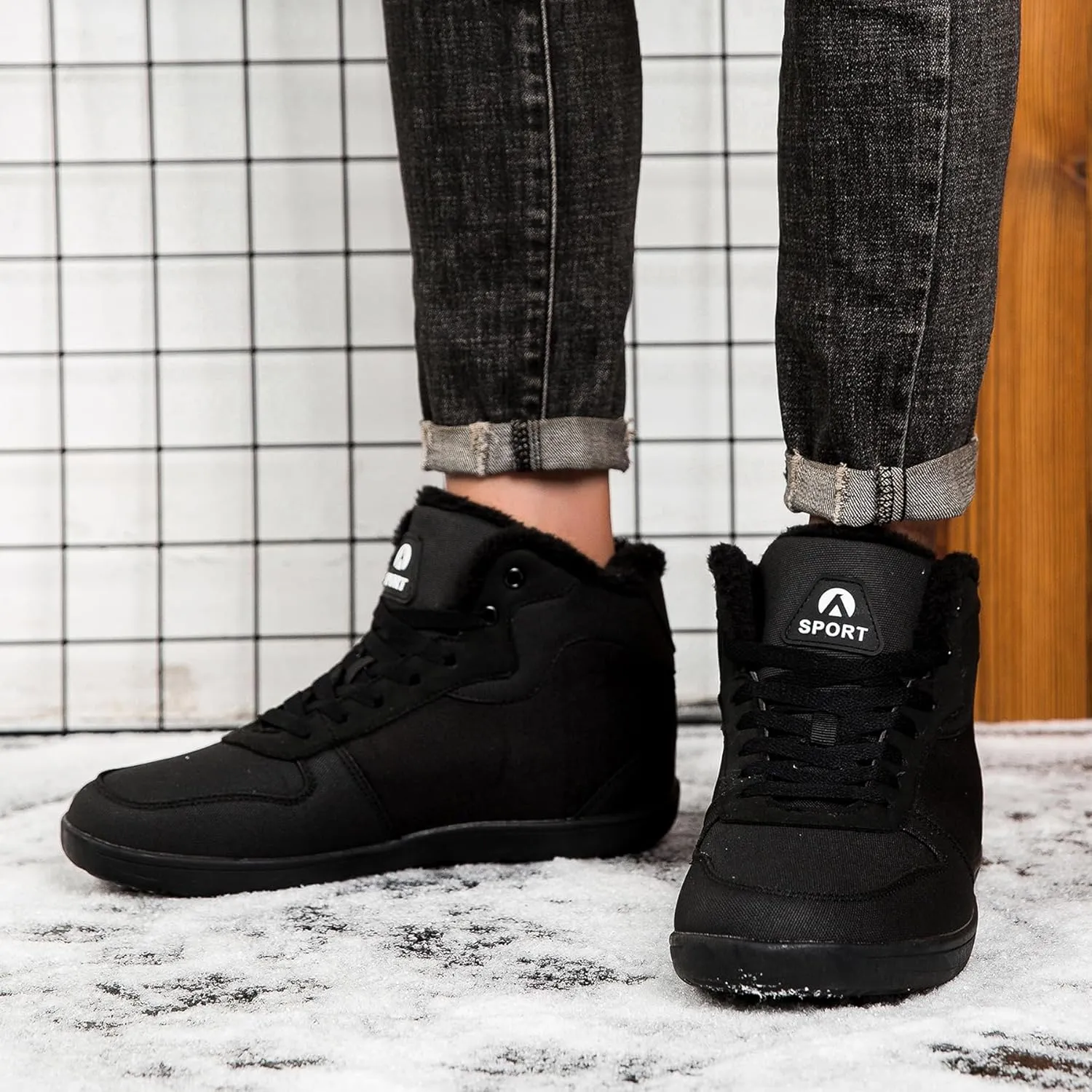 Men's Snow Ankle Boots - Fur Lined Winter Warm Anti-Slip Water Resistant Booties - Outdoor Walking Boots 6.5-11.5US