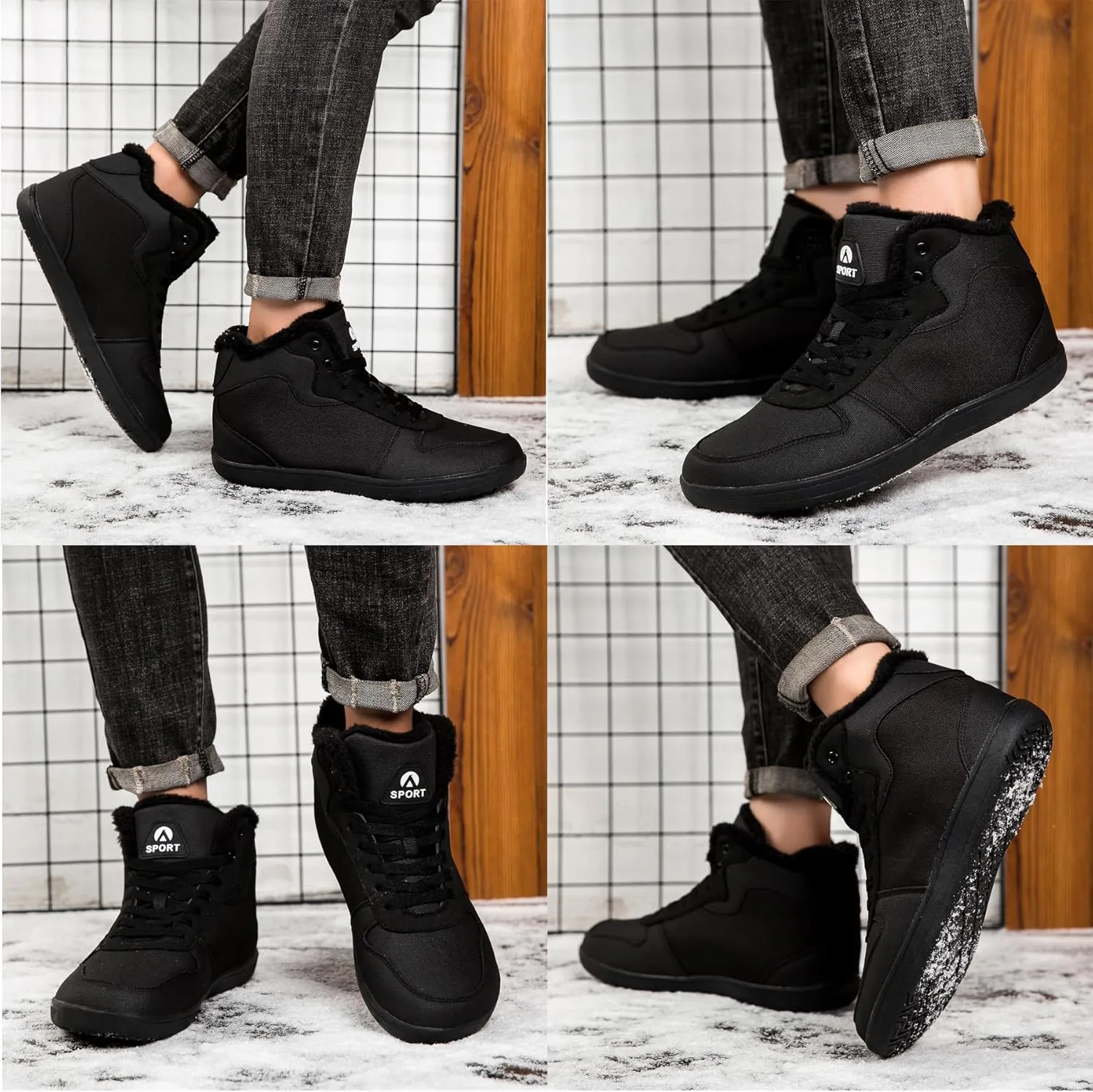 Men's Snow Ankle Boots - Fur Lined Winter Warm Anti-Slip Water Resistant Booties - Outdoor Walking Boots 6.5-11.5US