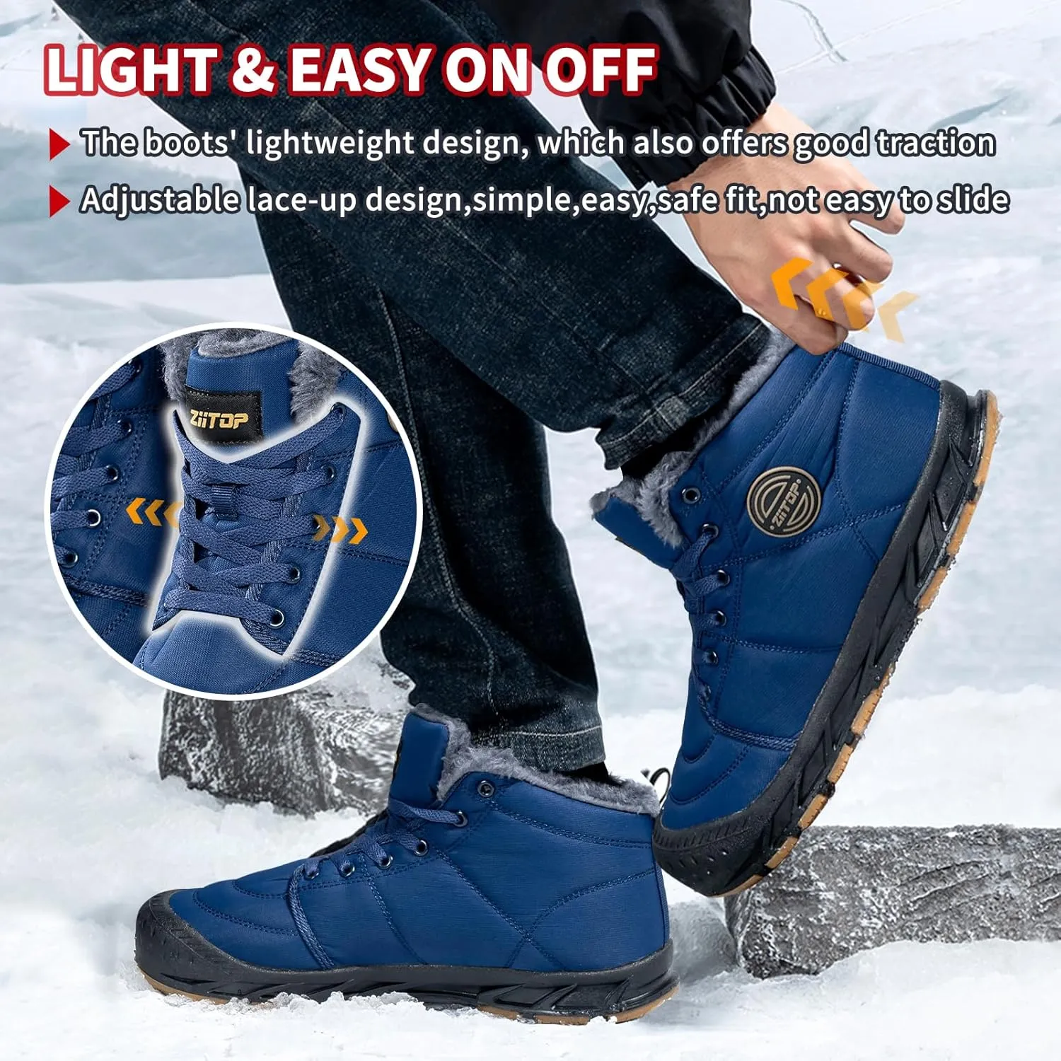 Mens Snow Boots, Mens Winter Boots, Mens Winter Trekking Snow Boots, Winter Boots for Men Waterproof Fur Lined Warm Winter Boots Men Lace up Snow Ankle Shoes Outdoor Anti-Slip Lightweight Hiking Boot
