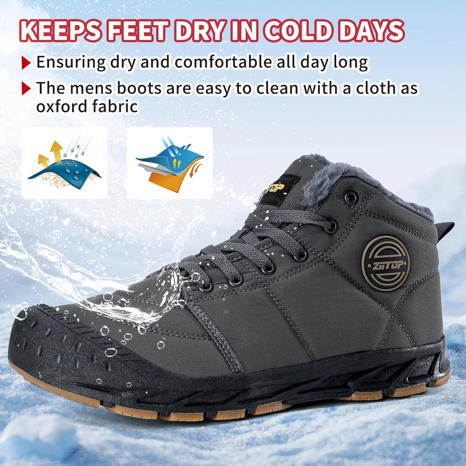 Mens Snow Boots, Mens Winter Boots, Mens Winter Trekking Snow Boots, Winter Boots for Men Waterproof Fur Lined Warm Winter Boots Men Lace up Snow Ankle Shoes Outdoor Anti-Slip Lightweight Hiking Boot