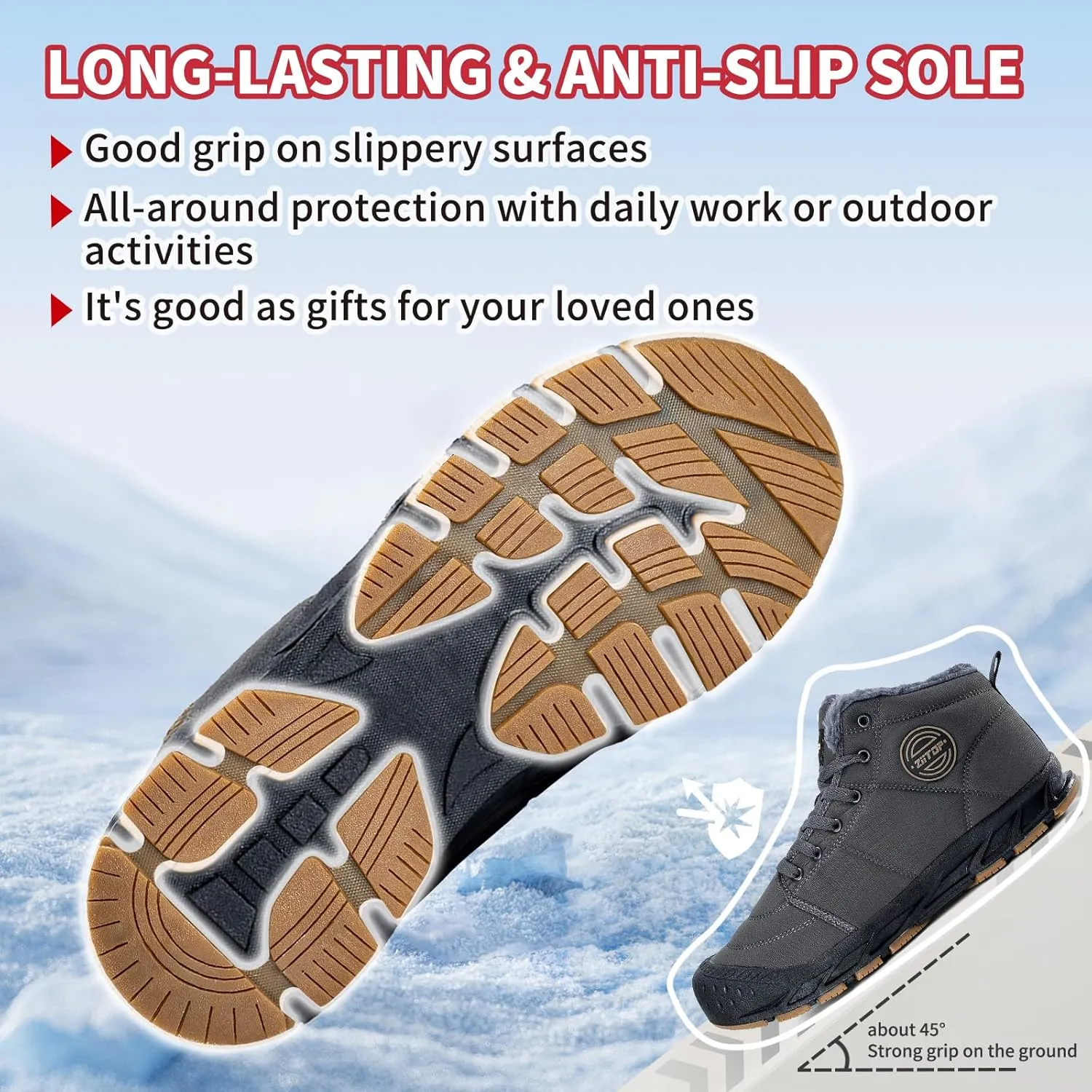 Mens Snow Boots, Mens Winter Boots, Mens Winter Trekking Snow Boots, Winter Boots for Men Waterproof Fur Lined Warm Winter Boots Men Lace up Snow Ankle Shoes Outdoor Anti-Slip Lightweight Hiking Boot