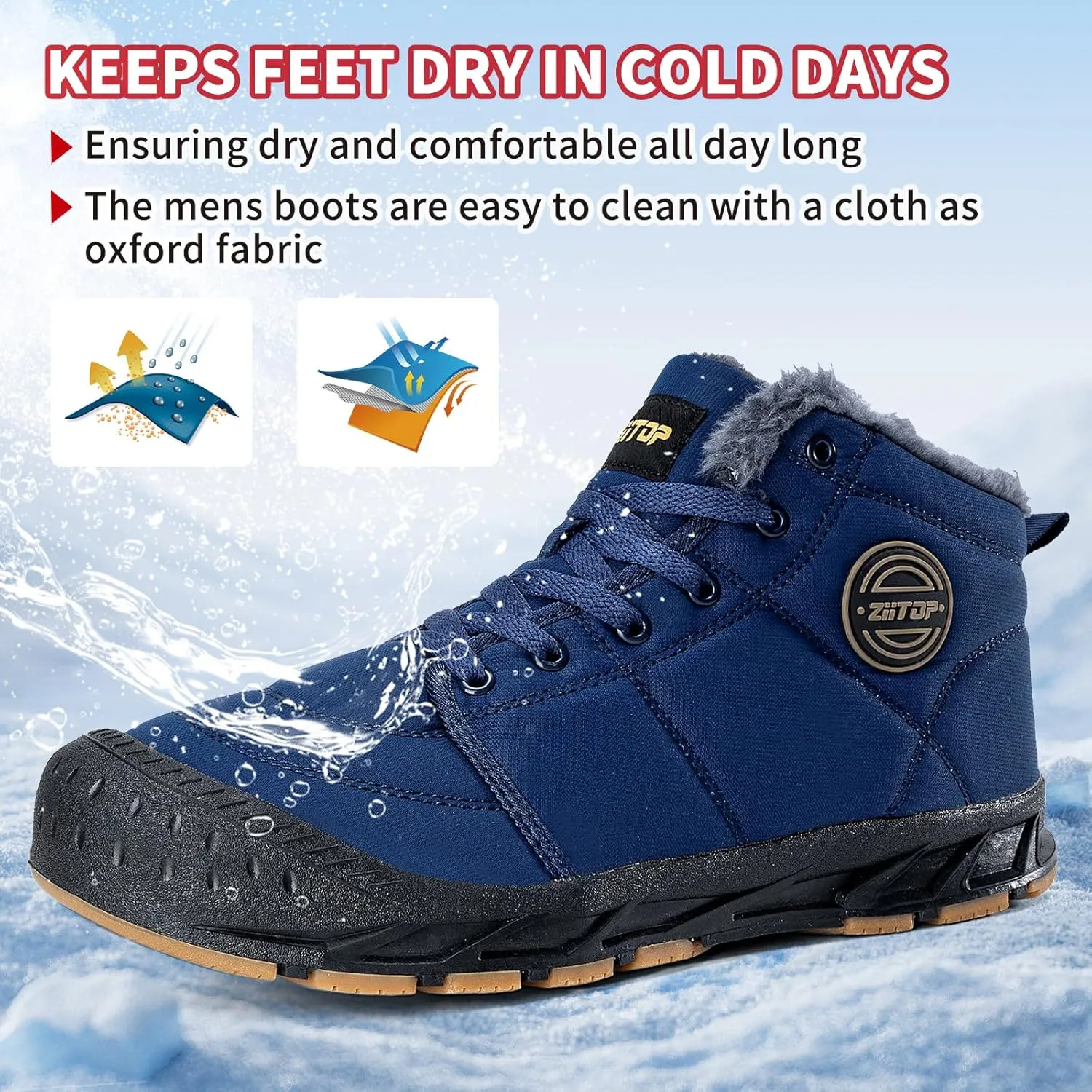 Mens Snow Boots, Mens Winter Boots, Mens Winter Trekking Snow Boots, Winter Boots for Men Waterproof Fur Lined Warm Winter Boots Men Lace up Snow Ankle Shoes Outdoor Anti-Slip Lightweight Hiking Boot