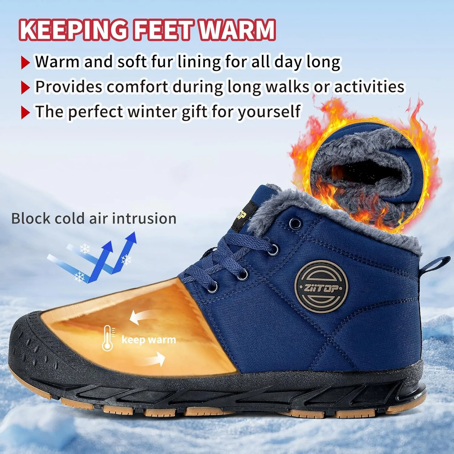 Mens Snow Boots, Mens Winter Boots, Mens Winter Trekking Snow Boots, Winter Boots for Men Waterproof Fur Lined Warm Winter Boots Men Lace up Snow Ankle Shoes Outdoor Anti-Slip Lightweight Hiking Boot