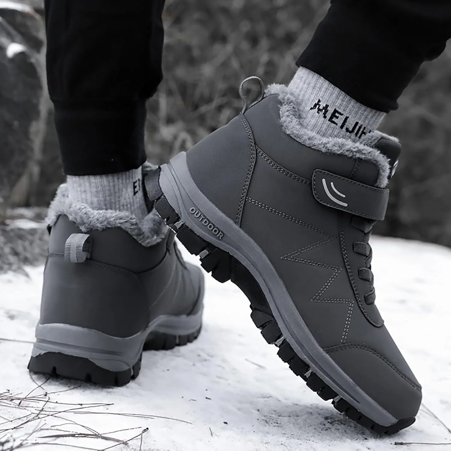 Men's Snow Boots Warm Furry Lined Footwear Waterproof Outdoor Lightweight Winter Boots Non-Slip Cold Weather Shoes Hiking Boot Trekking Boots