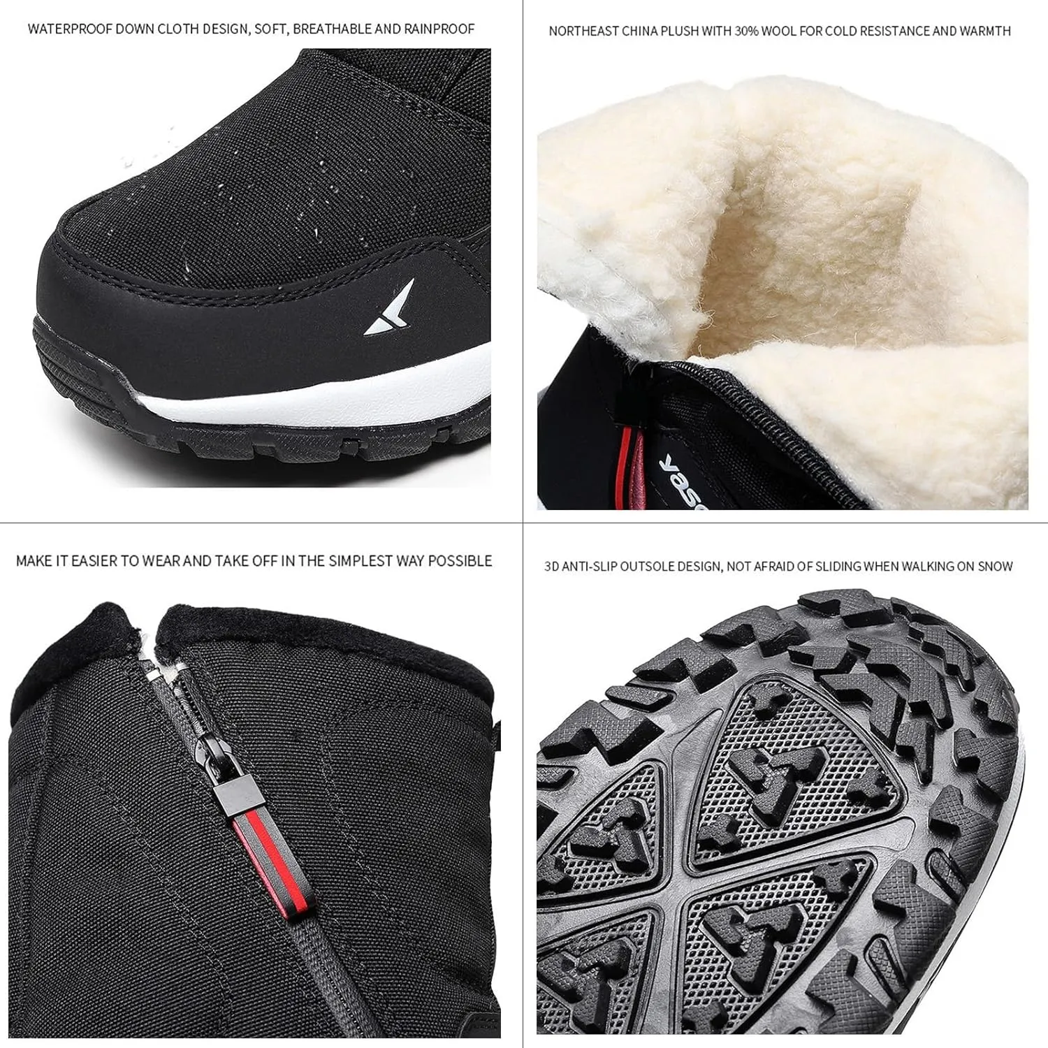 Mens Snow Boots Waterproof,Casual Lightweight Fur Lined Winter Sneakers for Men,Comfortable Anti-Slip Cold-Weather Warm Winter Work Boots