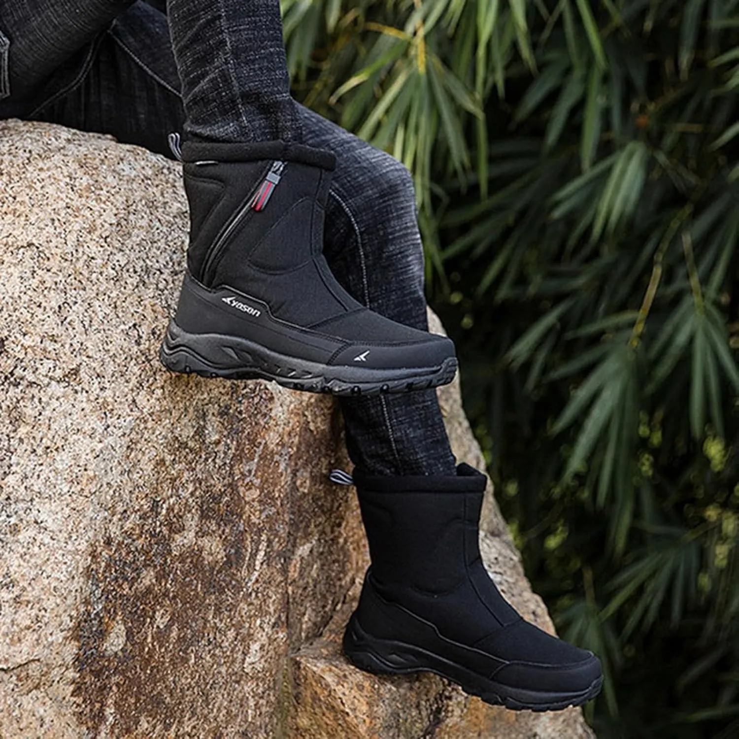 Mens Snow Boots Waterproof,Casual Lightweight Fur Lined Winter Sneakers for Men,Comfortable Anti-Slip Cold-Weather Warm Winter Work Boots