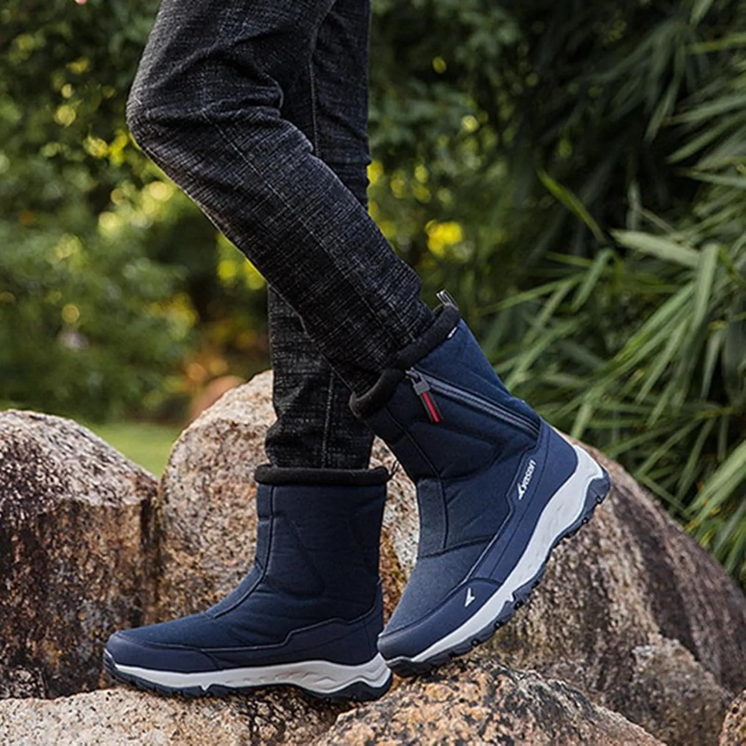 Mens Snow Boots Waterproof,Casual Lightweight Fur Lined Winter Sneakers for Men,Comfortable Anti-Slip Cold-Weather Warm Winter Work Boots
