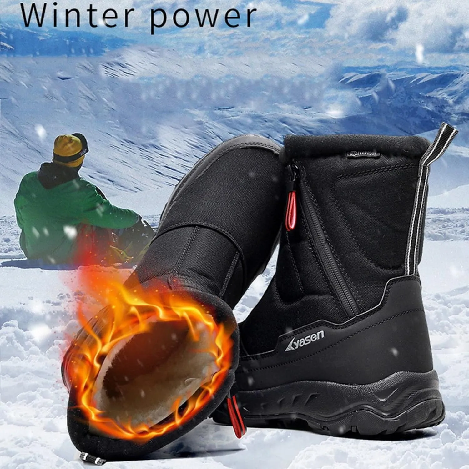 Mens Snow Boots Waterproof,Casual Lightweight Fur Lined Winter Sneakers for Men,Comfortable Anti-Slip Cold-Weather Warm Winter Work Boots