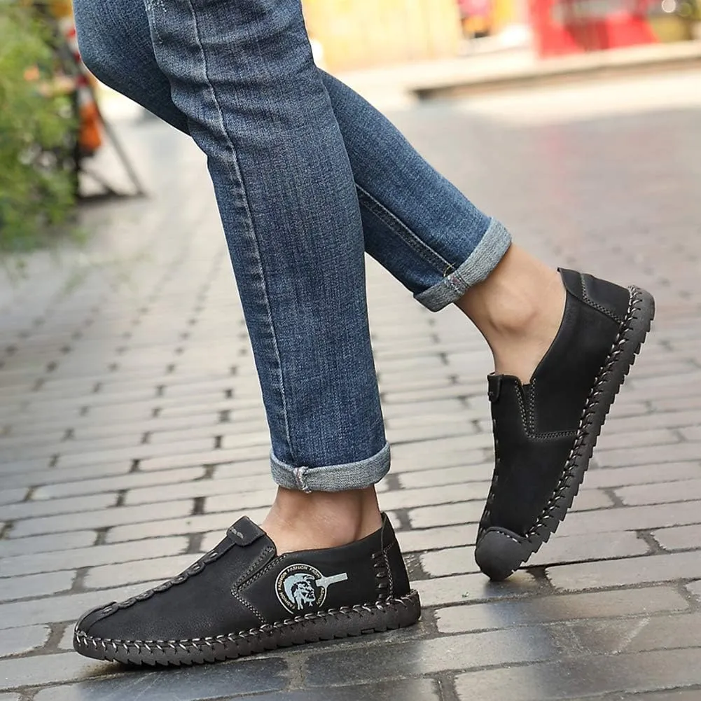 Men's Sport Sandals Leather Casual Shoes Driving Loafers Outdoor Flats Breathable Fisherman Oxford Walking Summer Handmade Stitching Comfortable
