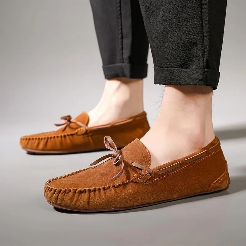 Men's Suede Vamp Boat Shoes - Lightweight, Anti-Slip, Round Toe Moccasin Loafers for Casual Walking Slip-Ons