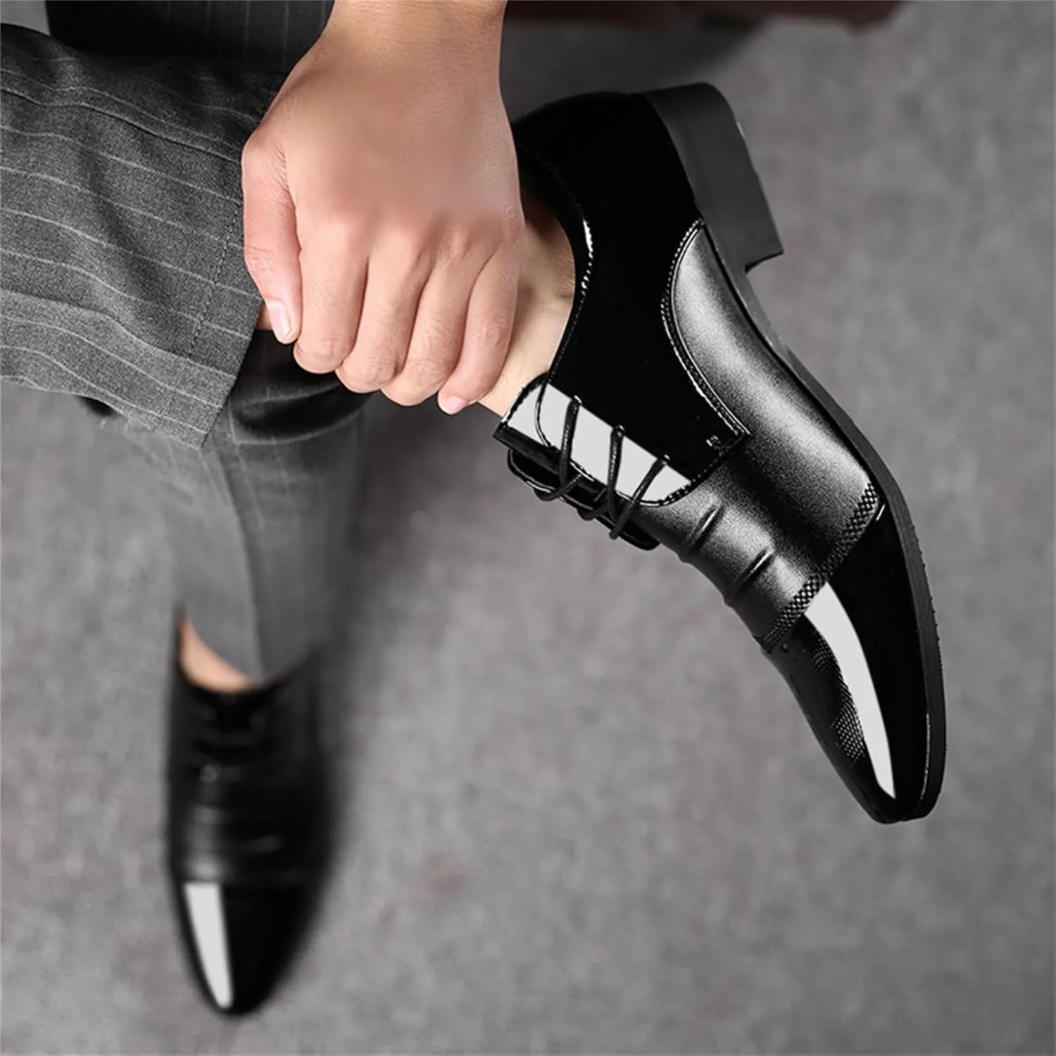 Men's Trendy Patent Leather Tuxedo Dress Shoes Cap Toe Lace up Formal Business Oxfords Wedding Prom