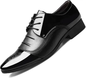 Men's Trendy Patent Leather Tuxedo Dress Shoes Cap Toe Lace up Formal Business Oxfords Wedding Prom