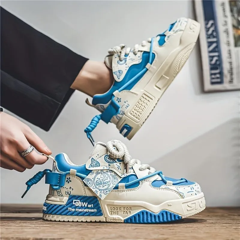 Men's Trendy Stylish Sneakers, Comfortable Wear- Superior Grip, Ventilated Comfort - Secure Lace-up Sneakers for Everyday Style, Street Style Footwear