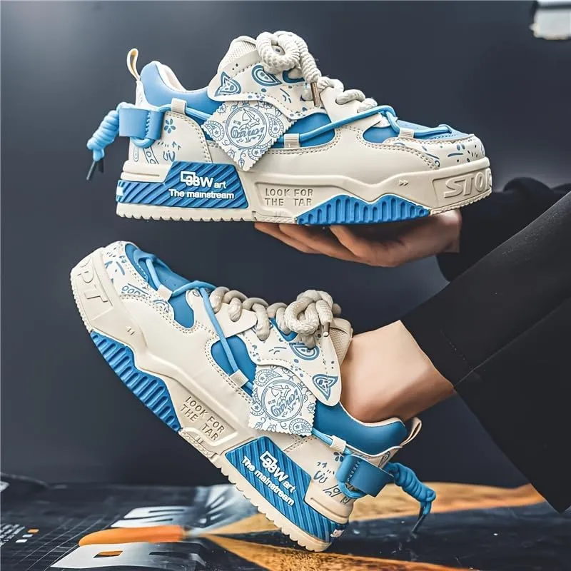 Men's Trendy Stylish Sneakers, Comfortable Wear- Superior Grip, Ventilated Comfort - Secure Lace-up Sneakers for Everyday Style, Street Style Footwear