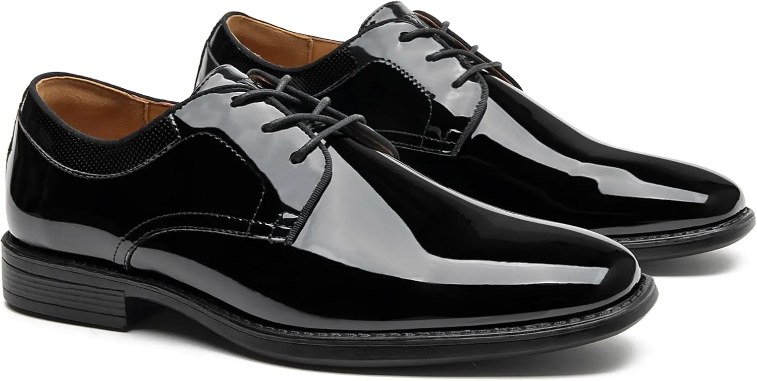 Men's Tuxedo Dress Shoes Patent Leather Oxfords Classic Formal Suit Shoes with Lace-Up