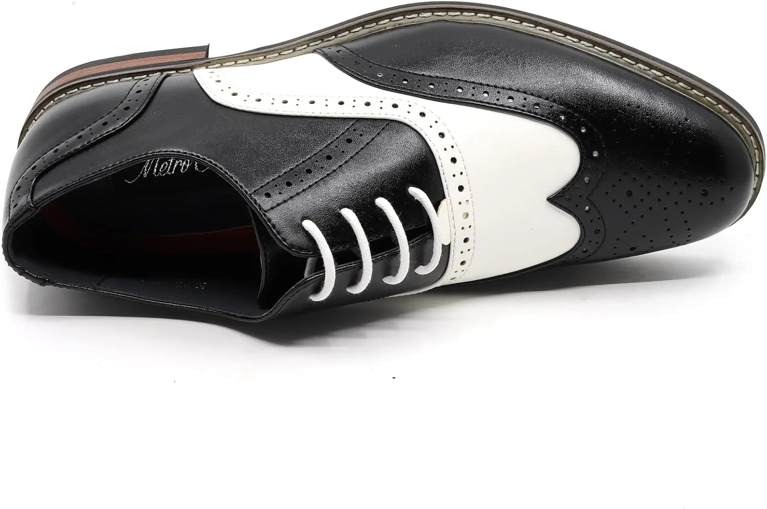 Men's Two Tone Spectator Wingtip Perforated Lace Up Oxford Dress Shoes ALEX-08