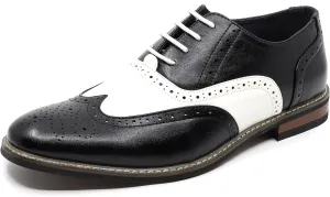 Men's Two Tone Spectator Wingtip Perforated Lace Up Oxford Dress Shoes ALEX-08