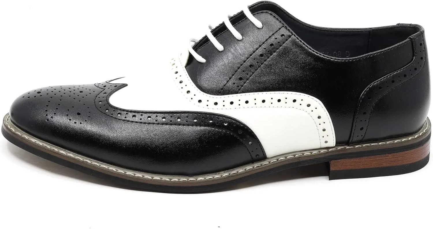 Men's Two Tone Spectator Wingtip Perforated Lace Up Oxford Dress Shoes ALEX-08