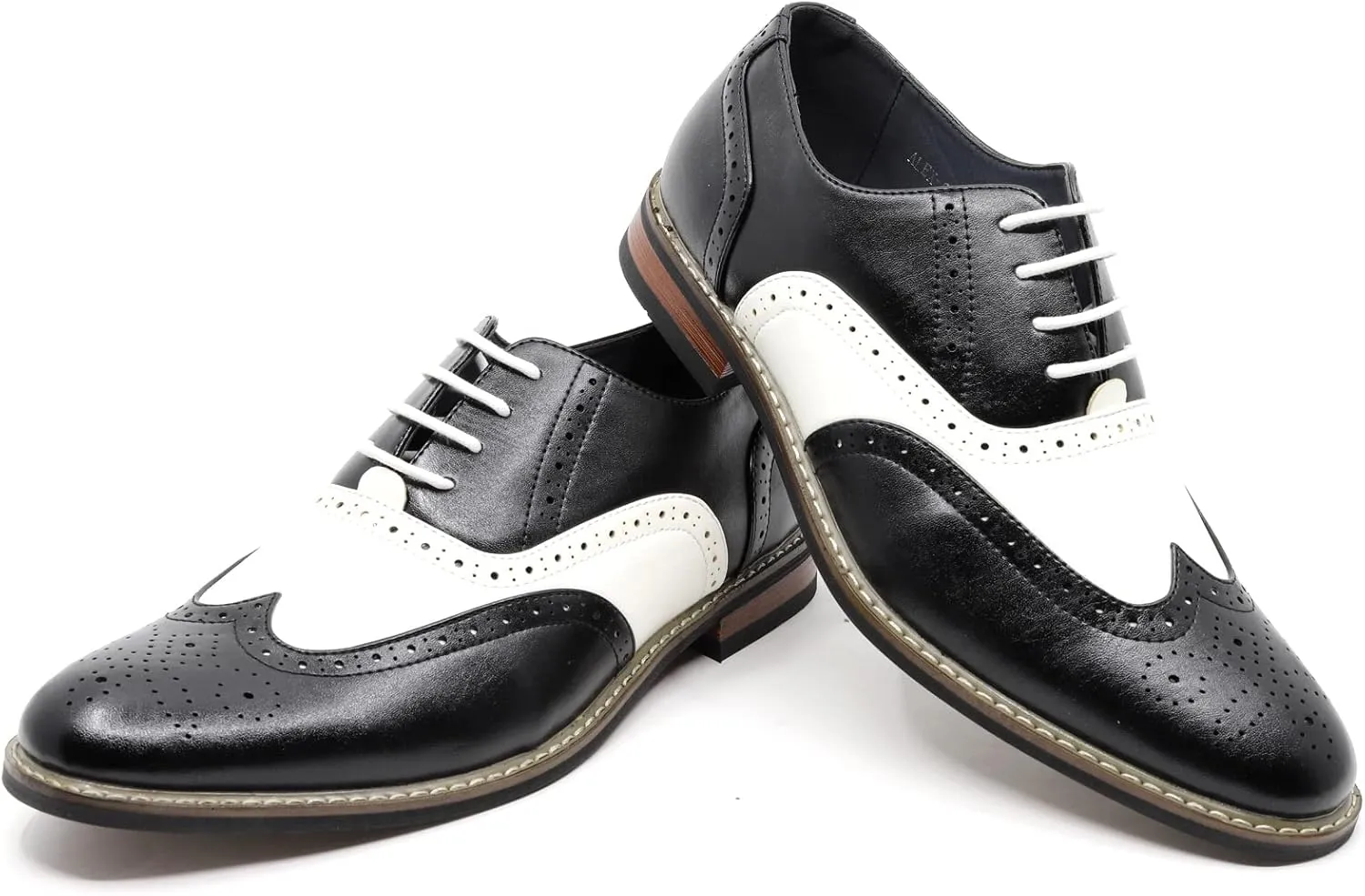 Men's Two Tone Spectator Wingtip Perforated Lace Up Oxford Dress Shoes ALEX-08