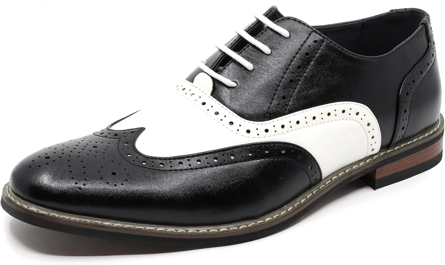 Men's Two Tone Spectator Wingtip Perforated Lace Up Oxford Dress Shoes ALEX-08