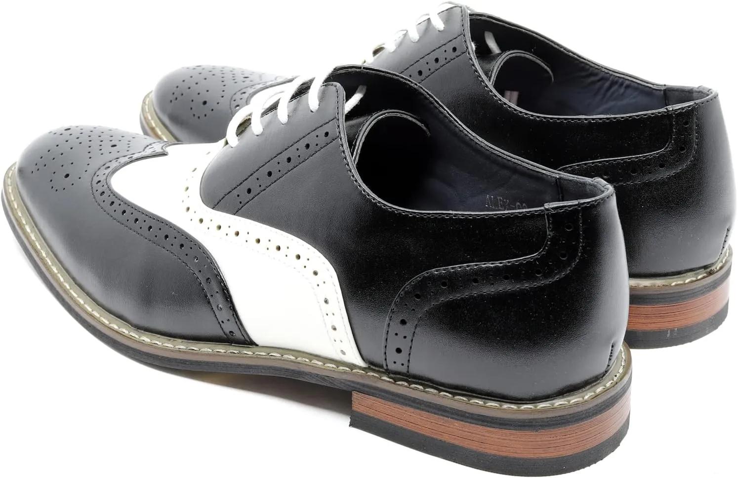 Men's Two Tone Spectator Wingtip Perforated Lace Up Oxford Dress Shoes ALEX-08
