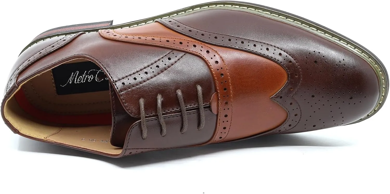 Men's Two Tone Spectator Wingtip Perforated Lace Up Oxford Dress Shoes ALEX-08