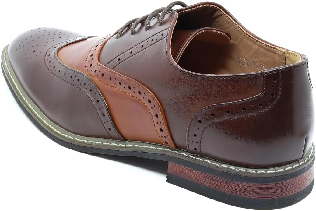 Men's Two Tone Spectator Wingtip Perforated Lace Up Oxford Dress Shoes ALEX-08